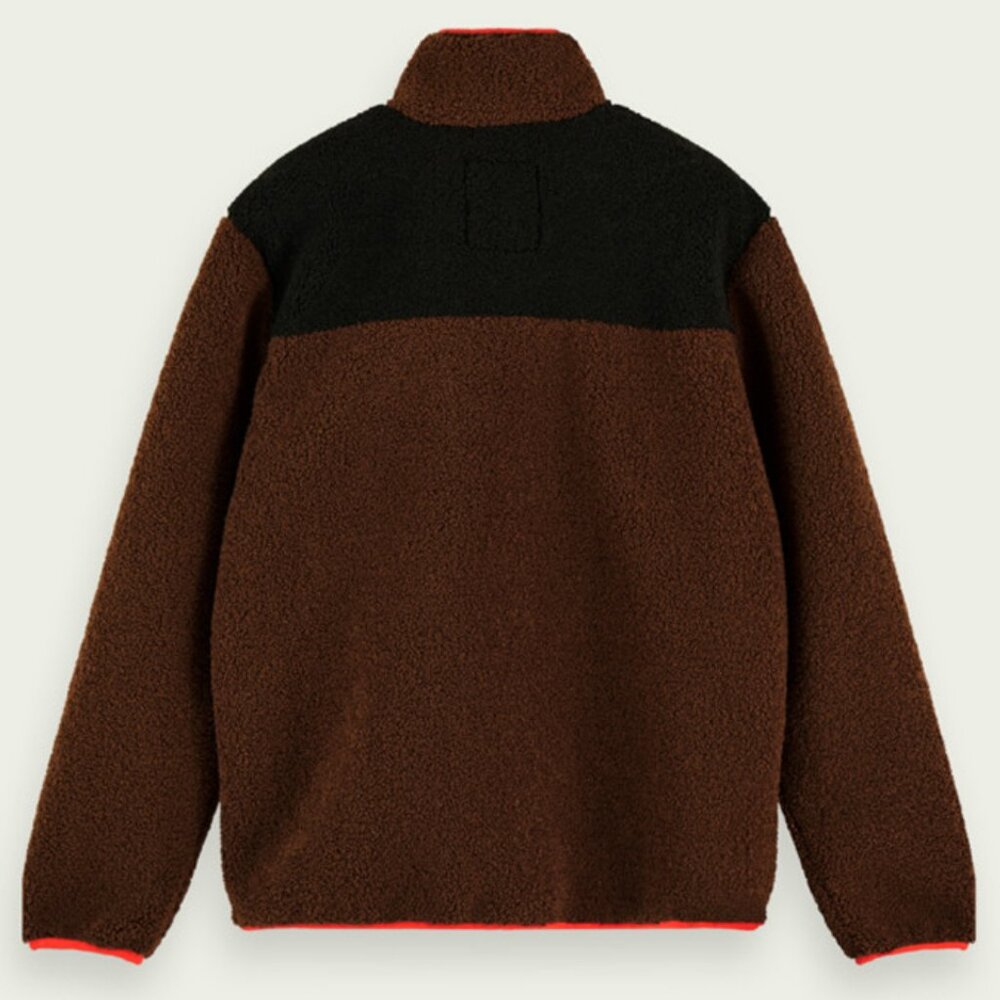 Scotch & Soda Zip-Up Color Block Teddy Fleece Jacket Brown Black Men's M $195 - Picture 2 of 16